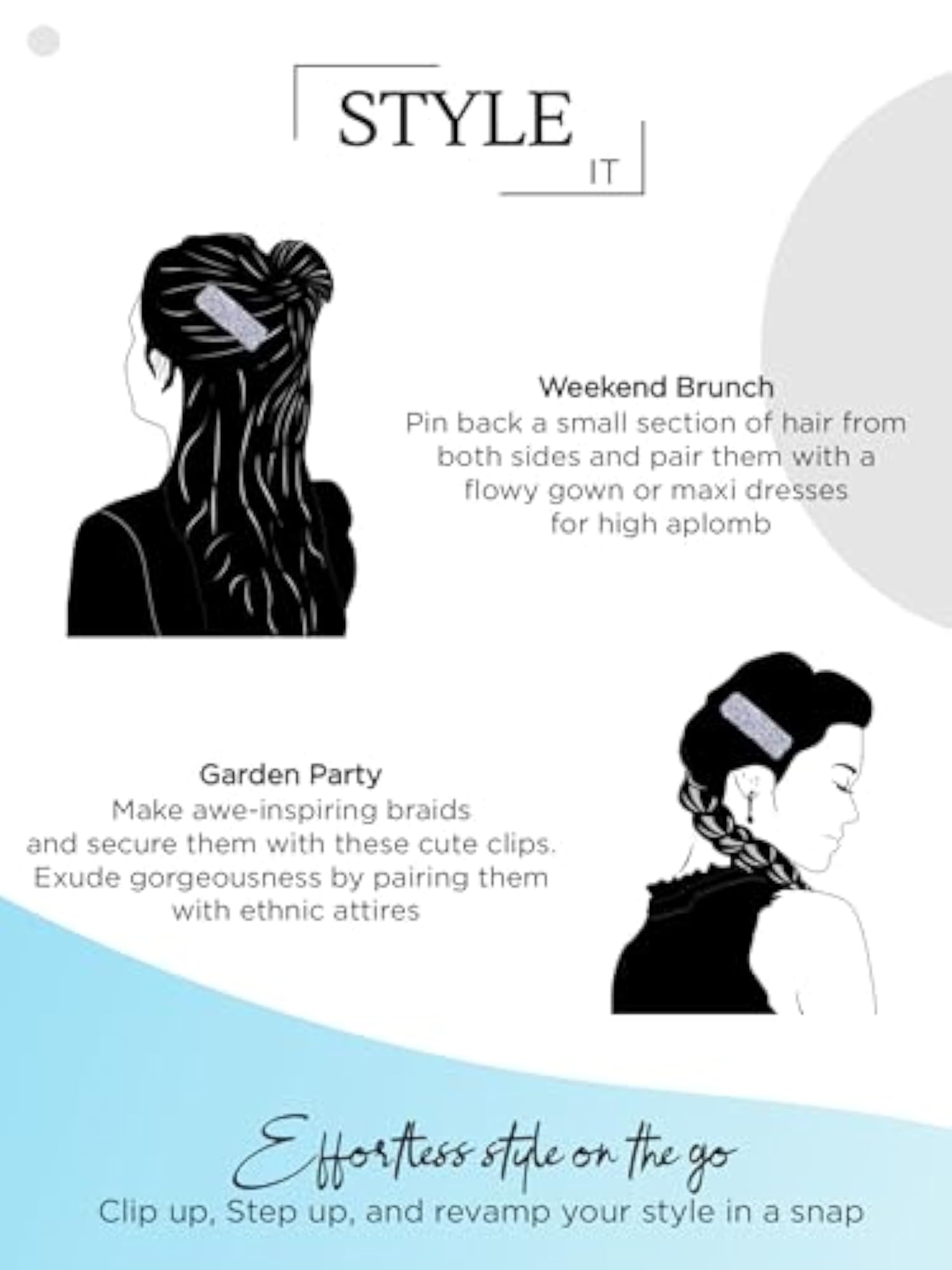 6pc Snap Hair Clip Set, Mix Designs for Women